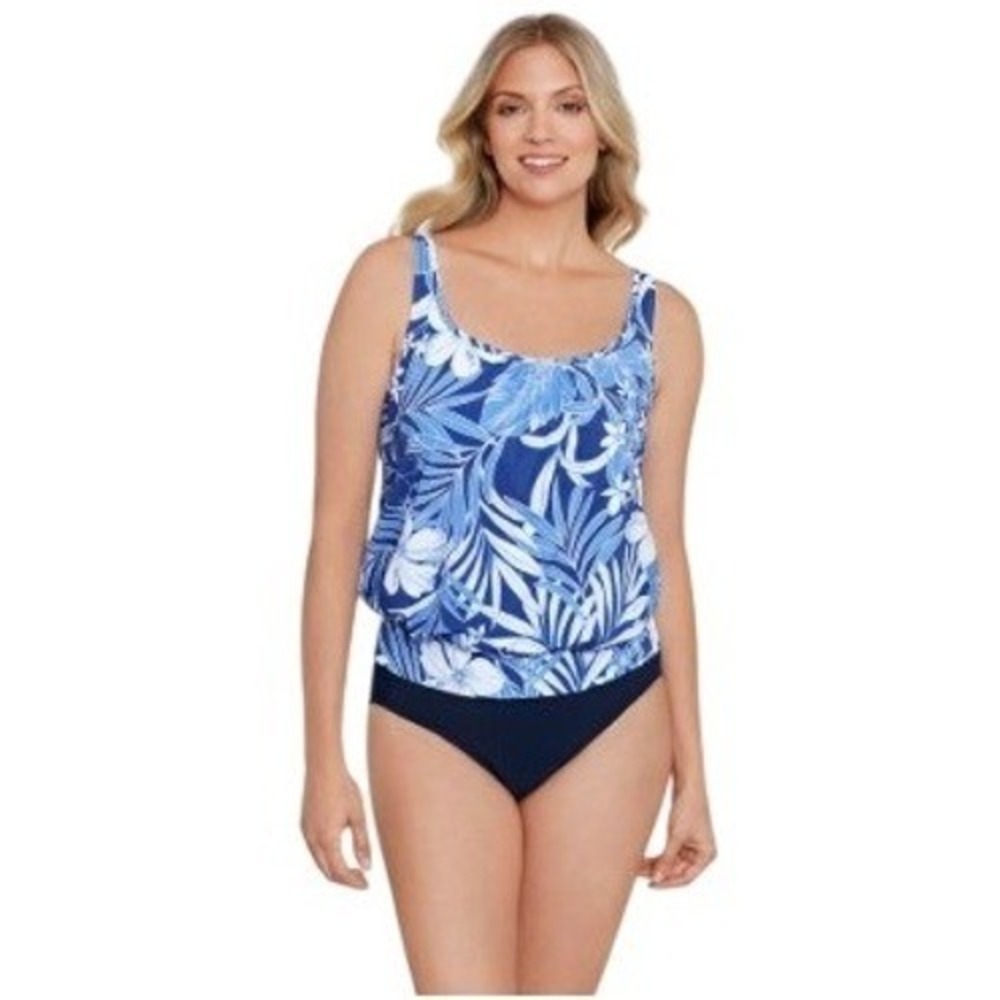 Shape Solver Size 14 Shirred Neck Blouson‎ Tankini Top  In My Blues NWT